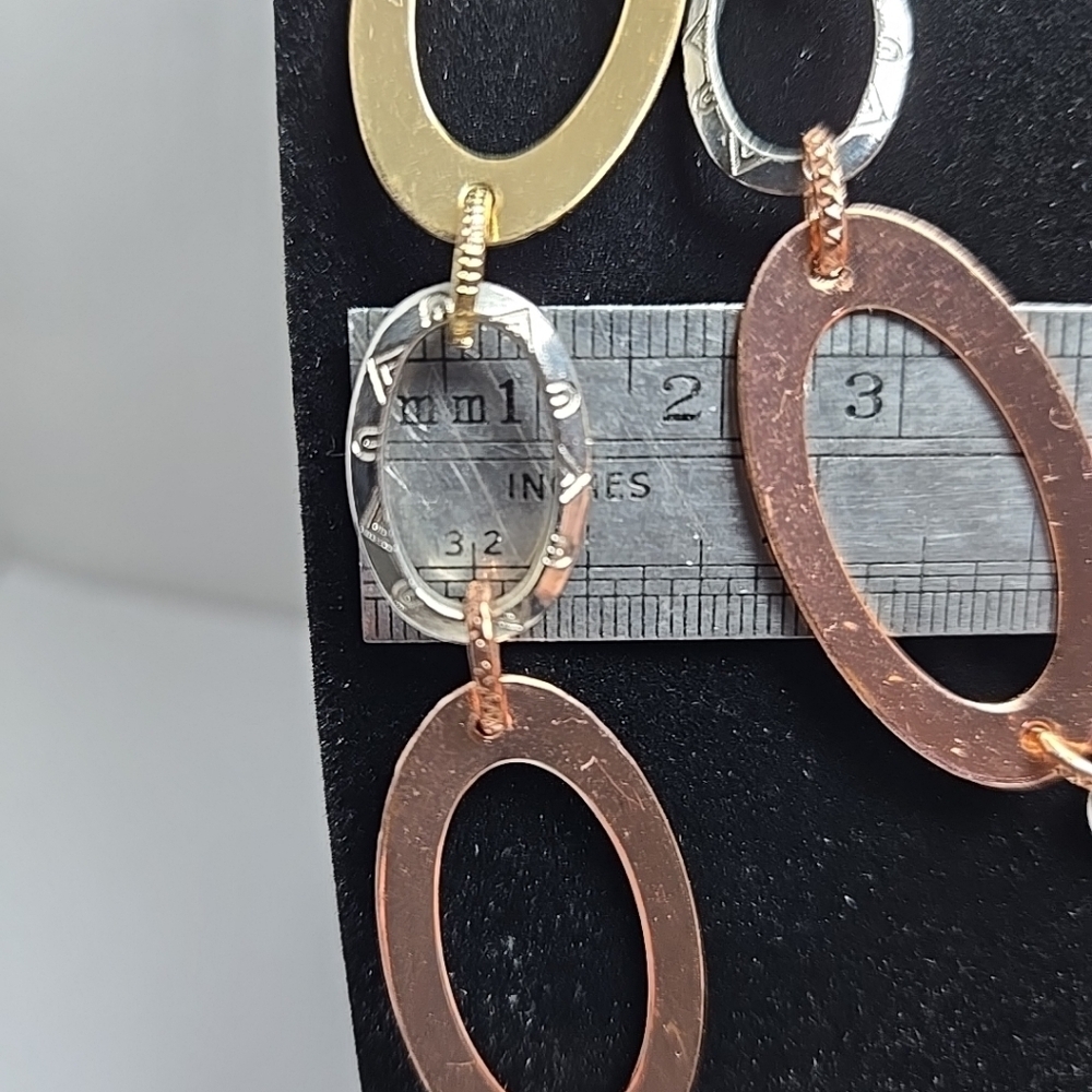 Daisy Fuentes Necklace Mixed Metal Copper Gold Silver Tone Adjustable 18” To 21" - Picture 7 of 10